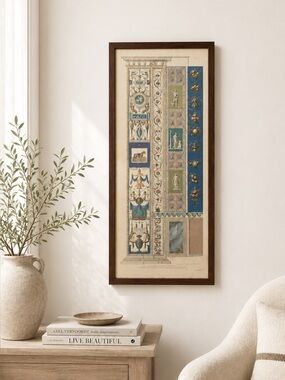 Framed Neoclassical Architectural Engraving Wall Art 35x15 Vintage Style